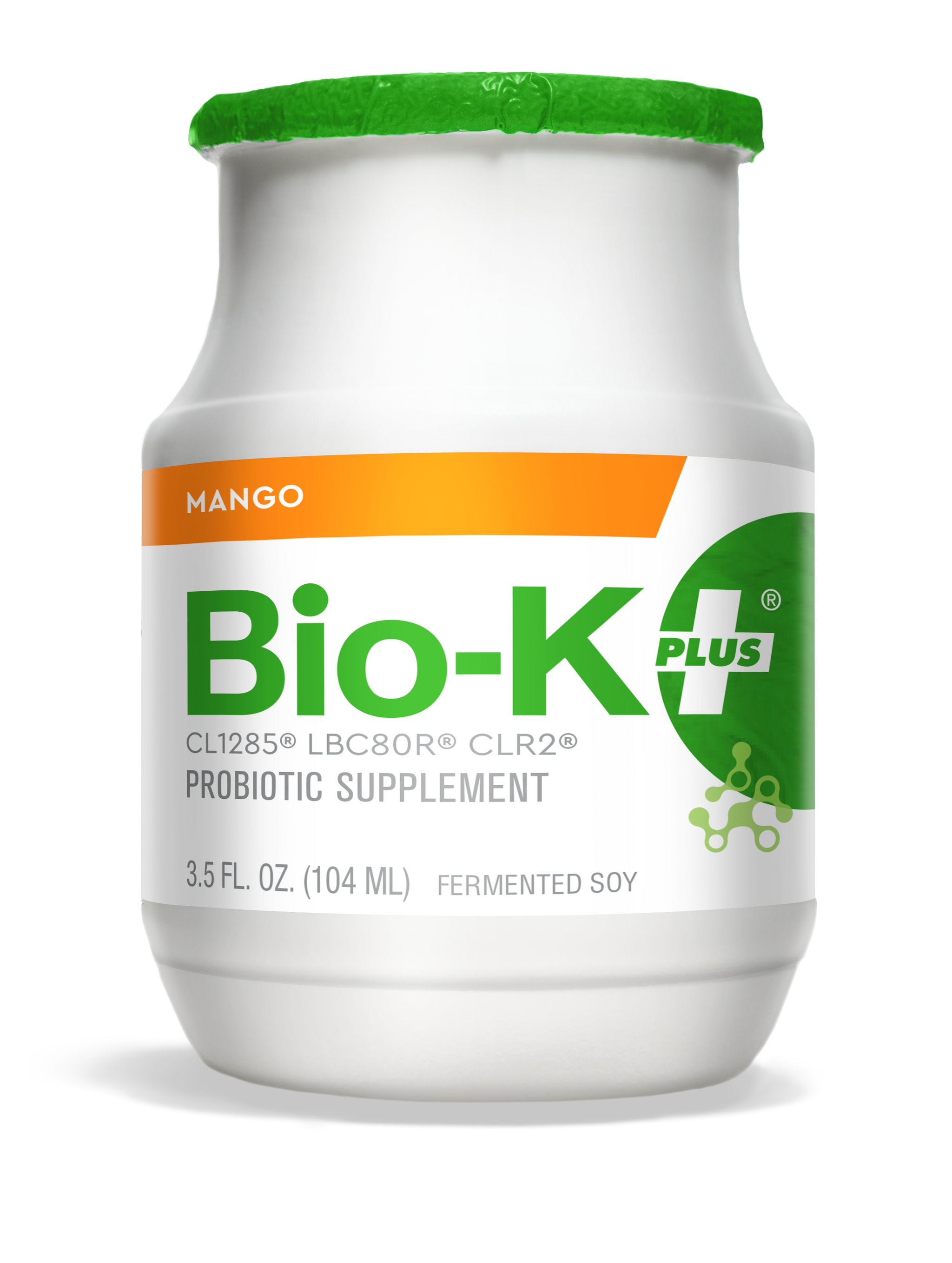 Bottle of Bio-K+ Mango FERMENTED SOY VEGAN DRINKABLE PROBIOTIC