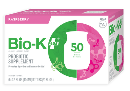 6-pack of Bio-K+ Raspberry FERMENTED PEA VEGAN DRINKABLE PROBIOTIC