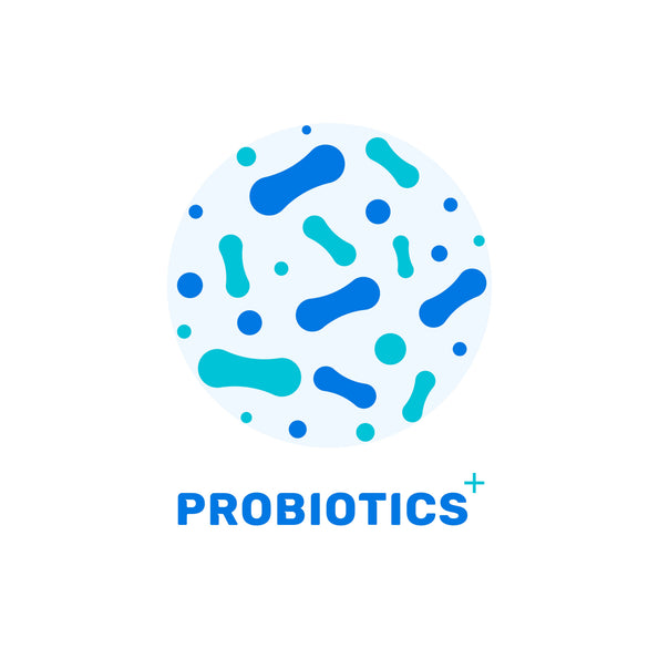 Probiotic bacteria logo featuring Bifidobacteria, Lactobacillus, and Acidophilus strains for gut health.