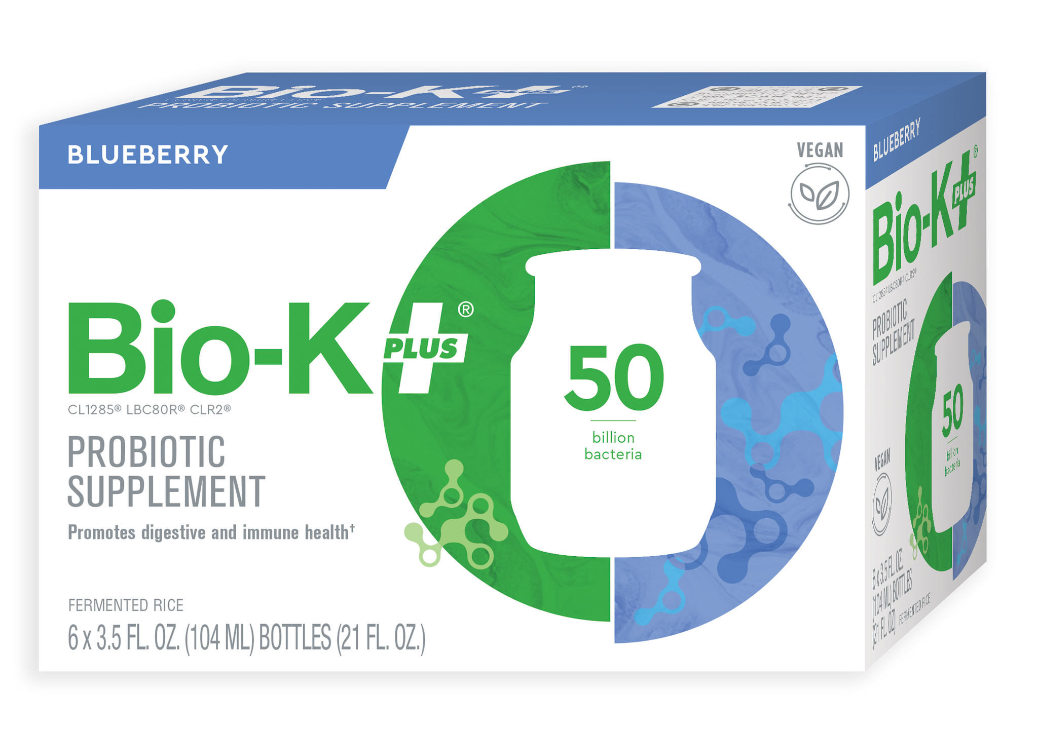 6-pack of Bio-K+ Blueberry FERMENTED RICE VEGAN DRINKABLE PROBIOTIC