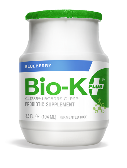 Bottle of Bio-K+ Blueberry FERMENTED RICE VEGAN DRINKABLE PROBIOTIC