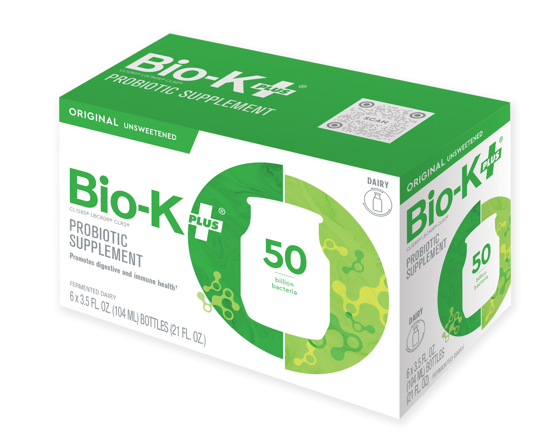 6-Pack of Bio-K+ Original Unsweetened FERMENTED DAIRY DRINKABLE PROBIOTIC