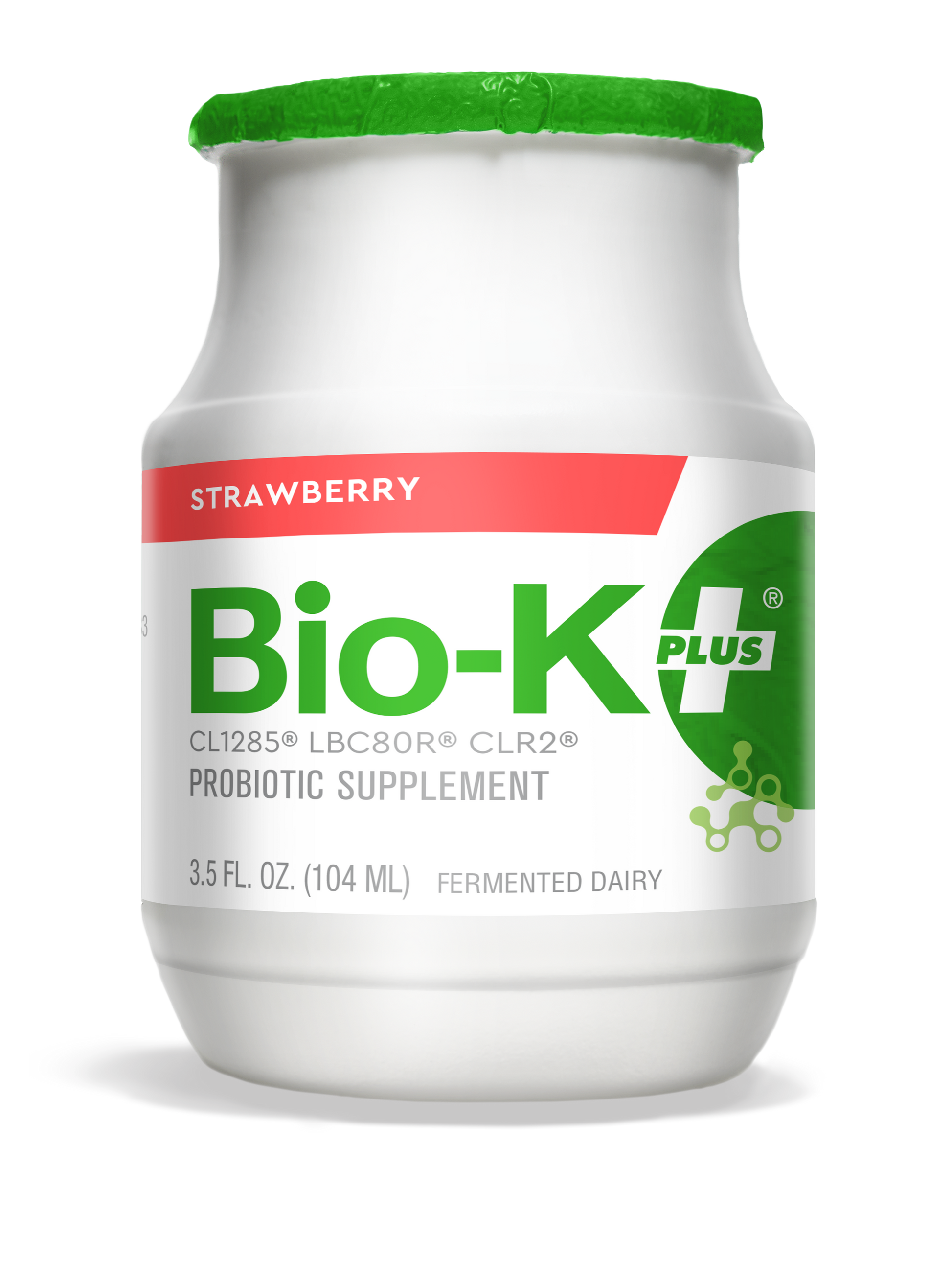 Bottle of Bio-K+ Strawberry FERMENTED DAIRY DRINKABLE PROBIOTIC